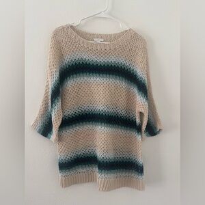 J Jill Sweater Linen Blend Open Knit 3/4 Sleeve Beachy Coastal Loose Size Small